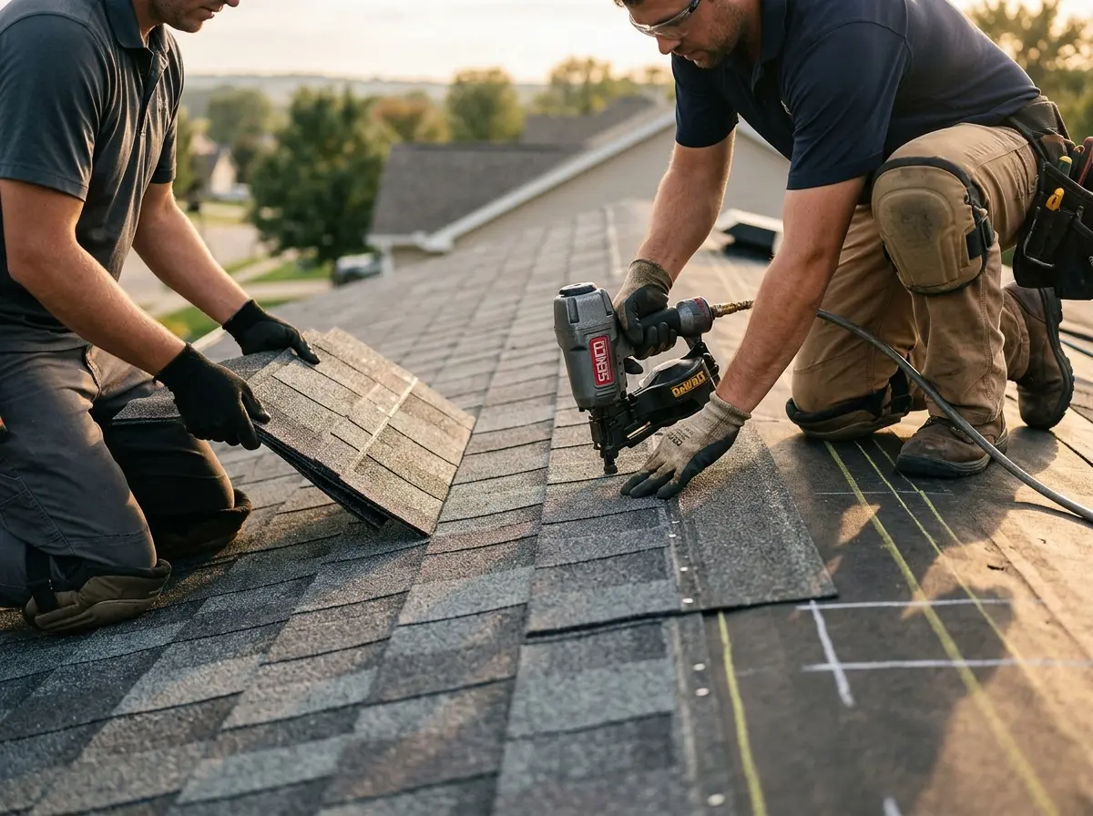 Professional roofer working on a residential roof in Ojai